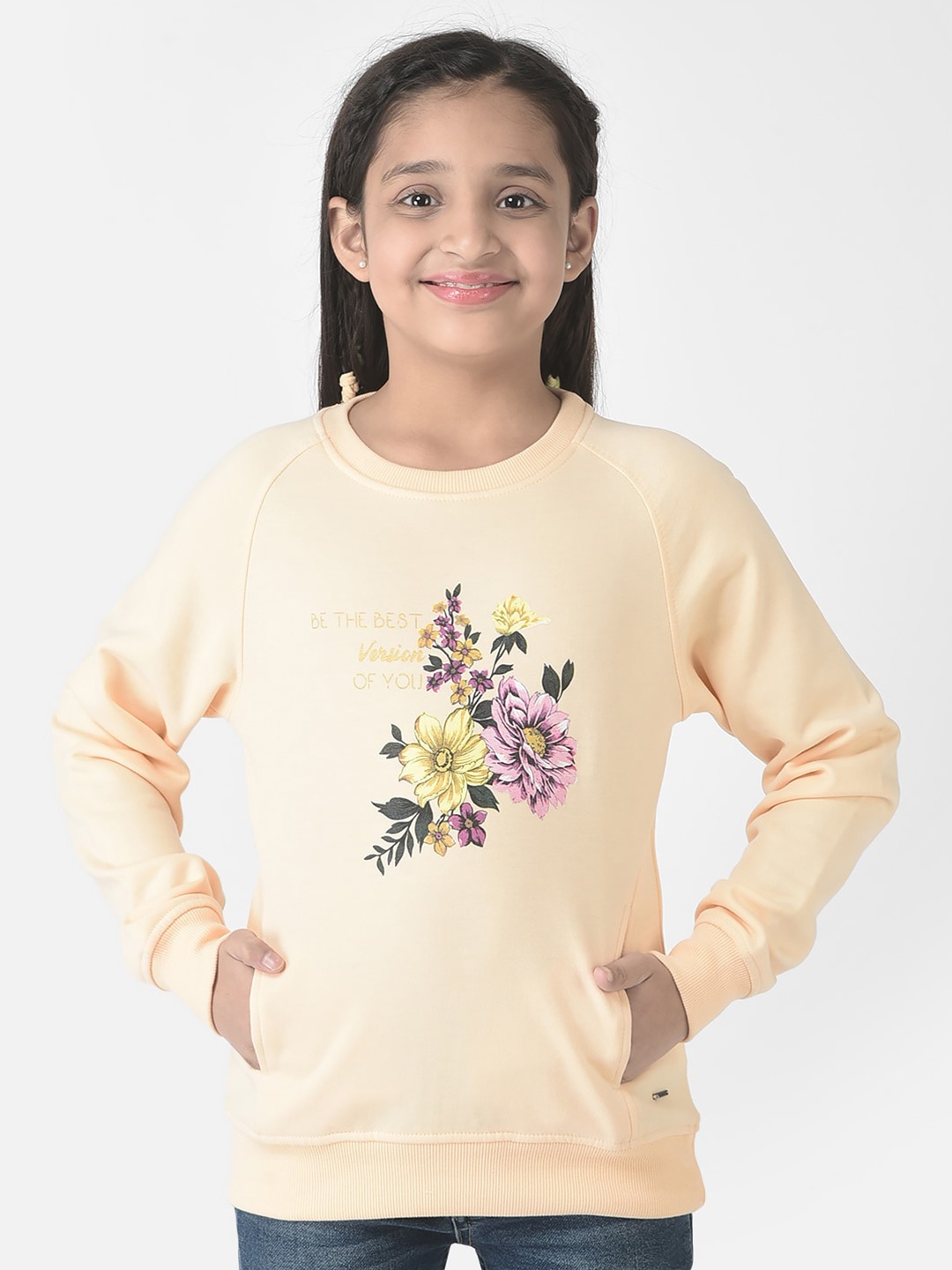 

Crimsoune Club Girls Printed Round Neck Sweatshirt, Peach