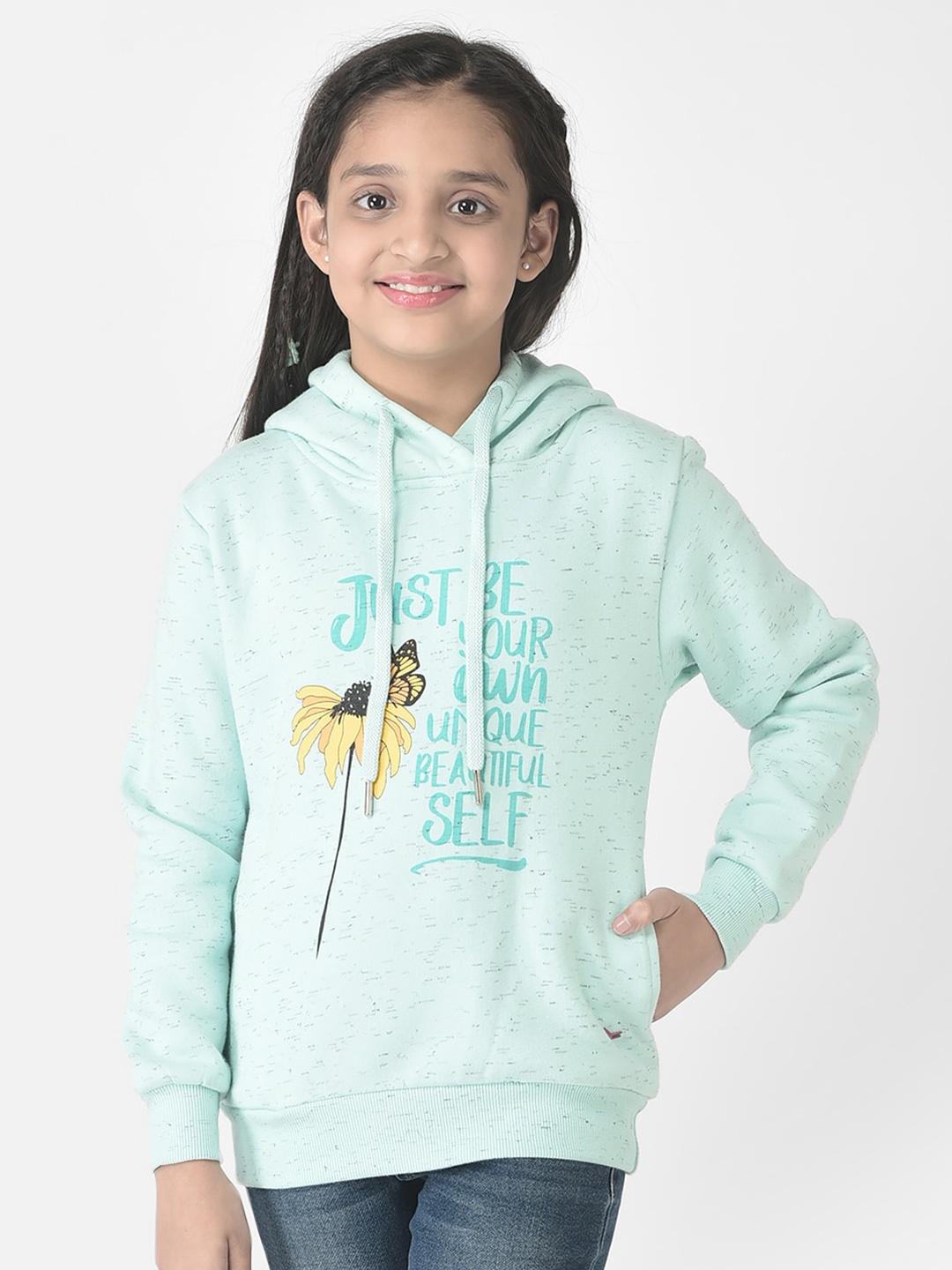 

Crimsoune Club Girls Printed Hooded Sweatshirt, Green