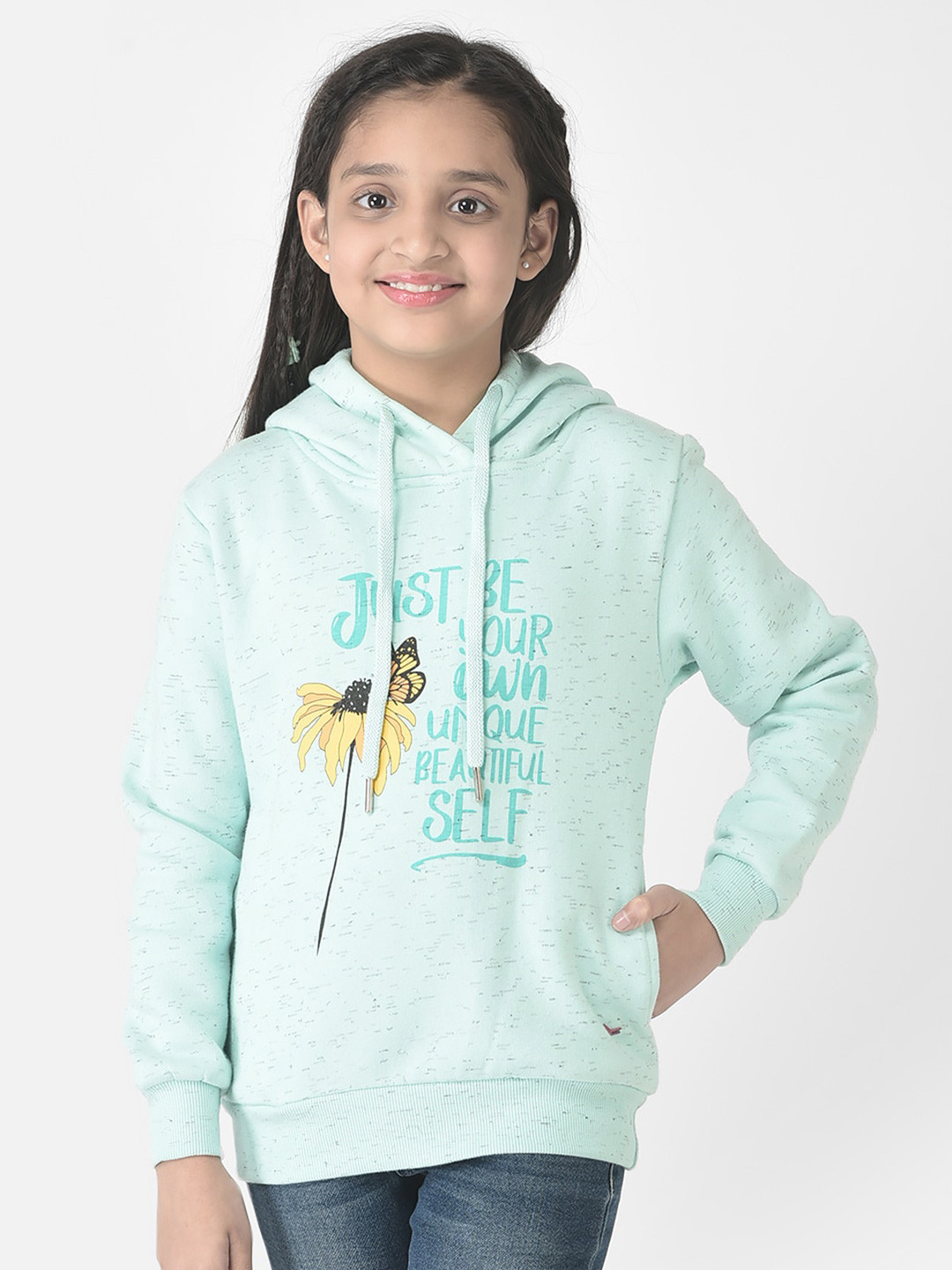 

Crimsoune Club Girls Printed Hooded Sweatshirt, Green