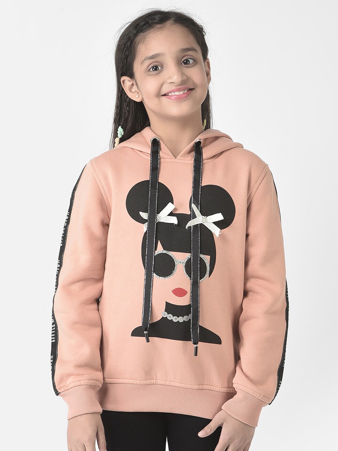 

Crimsoune Club Girls Printed Hooded Sweatshirt, Peach