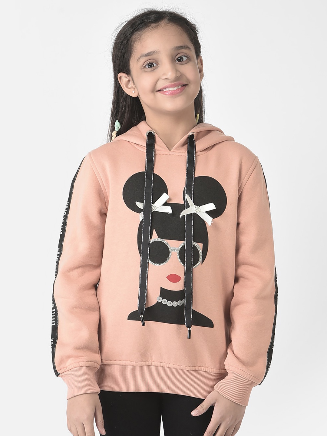 

Crimsoune Club Girls Printed Hooded Sweatshirt, Peach