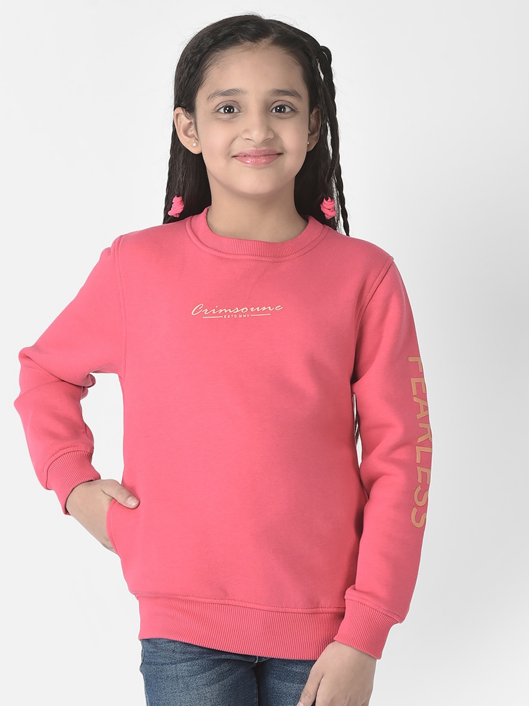 Crimsoune Club Girls Cotton Sweatshirt, Pink