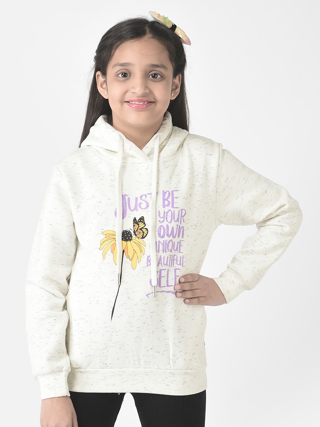 

Crimsoune Club Girls Printed Hooded Cotton Sweatshirt, White