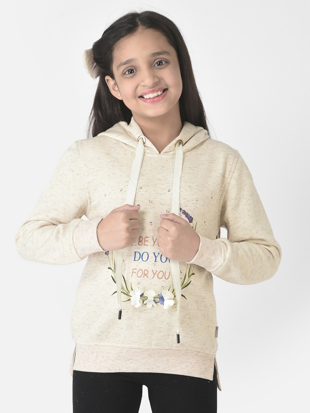 

Crimsoune Club Girls Printed Hooded Pullover Sweatshirt, Beige