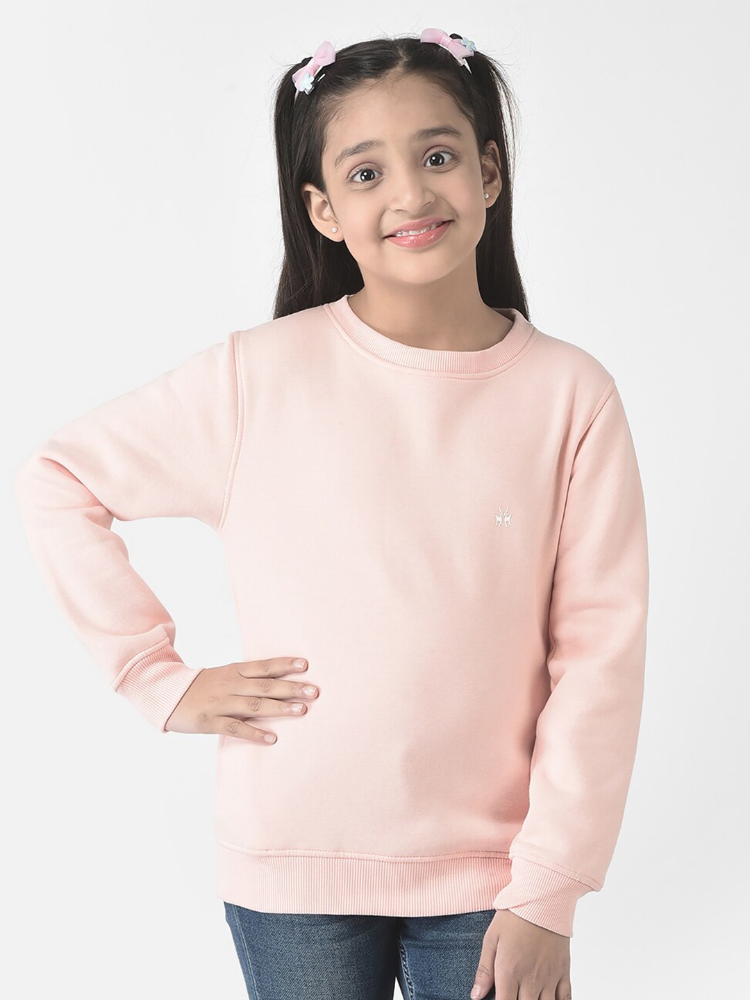 Crimsoune Club Girls Solid Pullover Sweatshirt, Peach