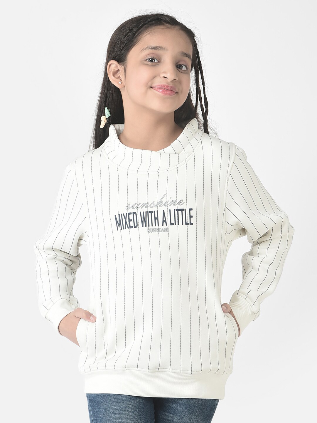 

Crimsoune Club Girls Striped Pullover Sweatshirt, White