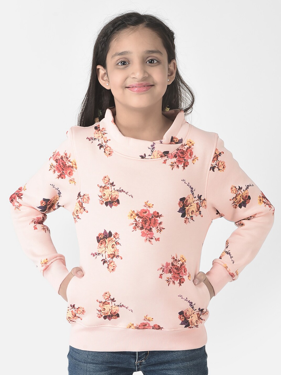 

Crimsoune Club Girls Printed Pullover Sweatshirt, Peach