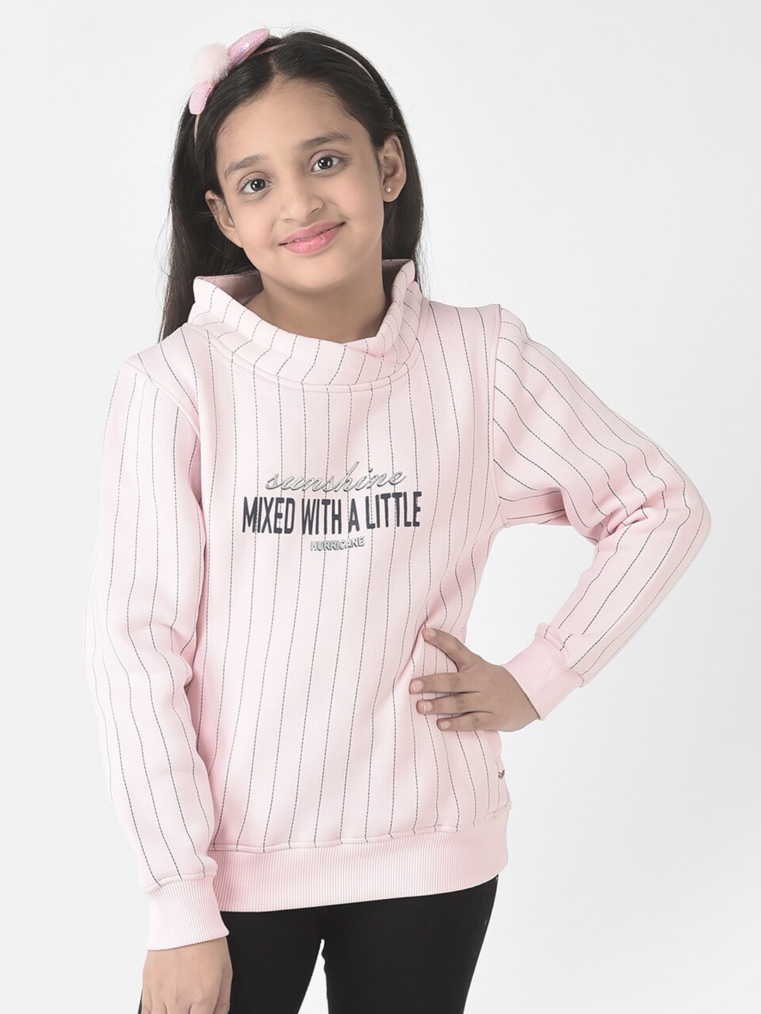 

Crimsoune Club Girls Striped Cotton Sweatshirt, Pink