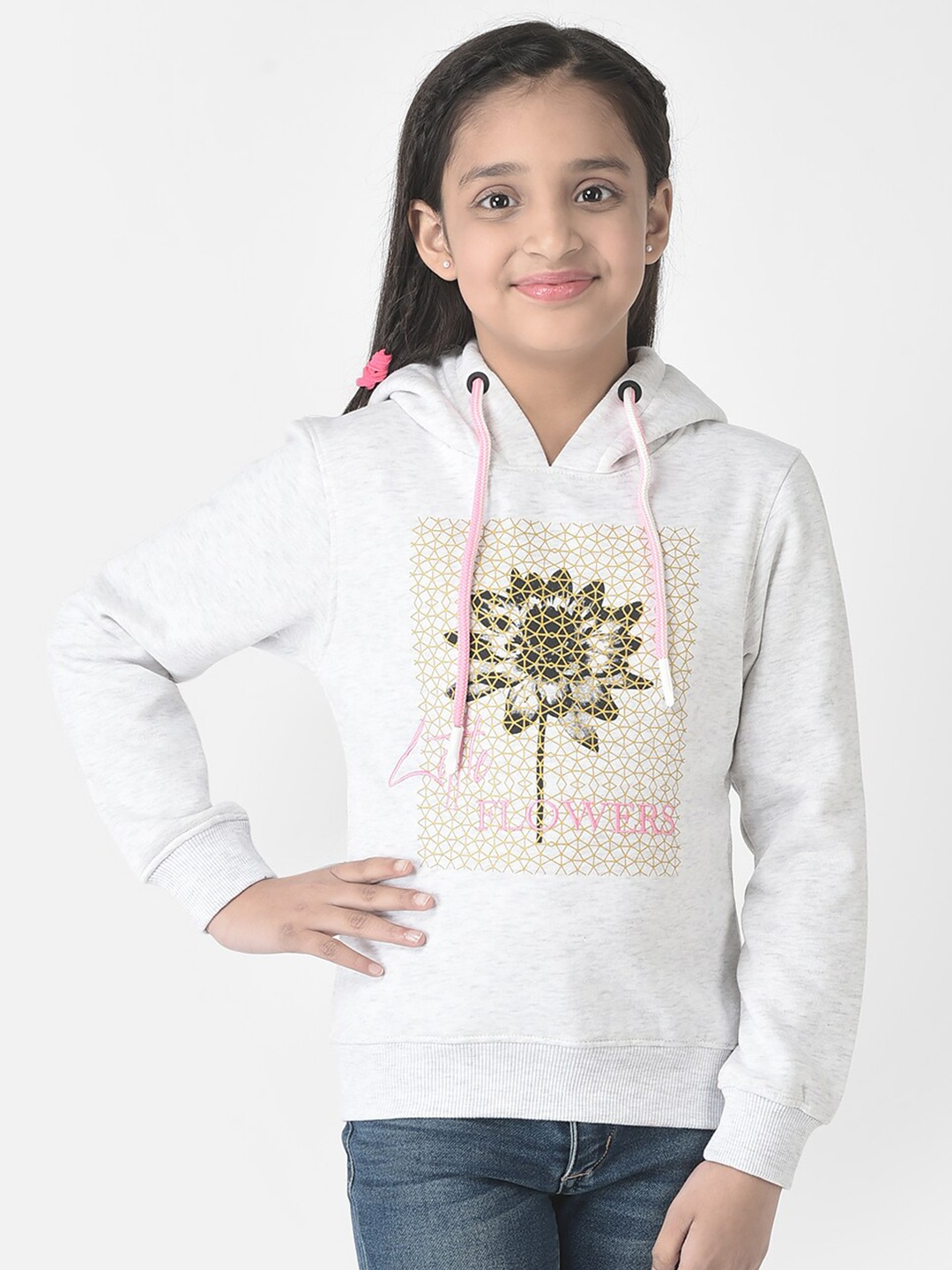 

Crimsoune Club Girls Printed Hooded Sweatshirt, Grey