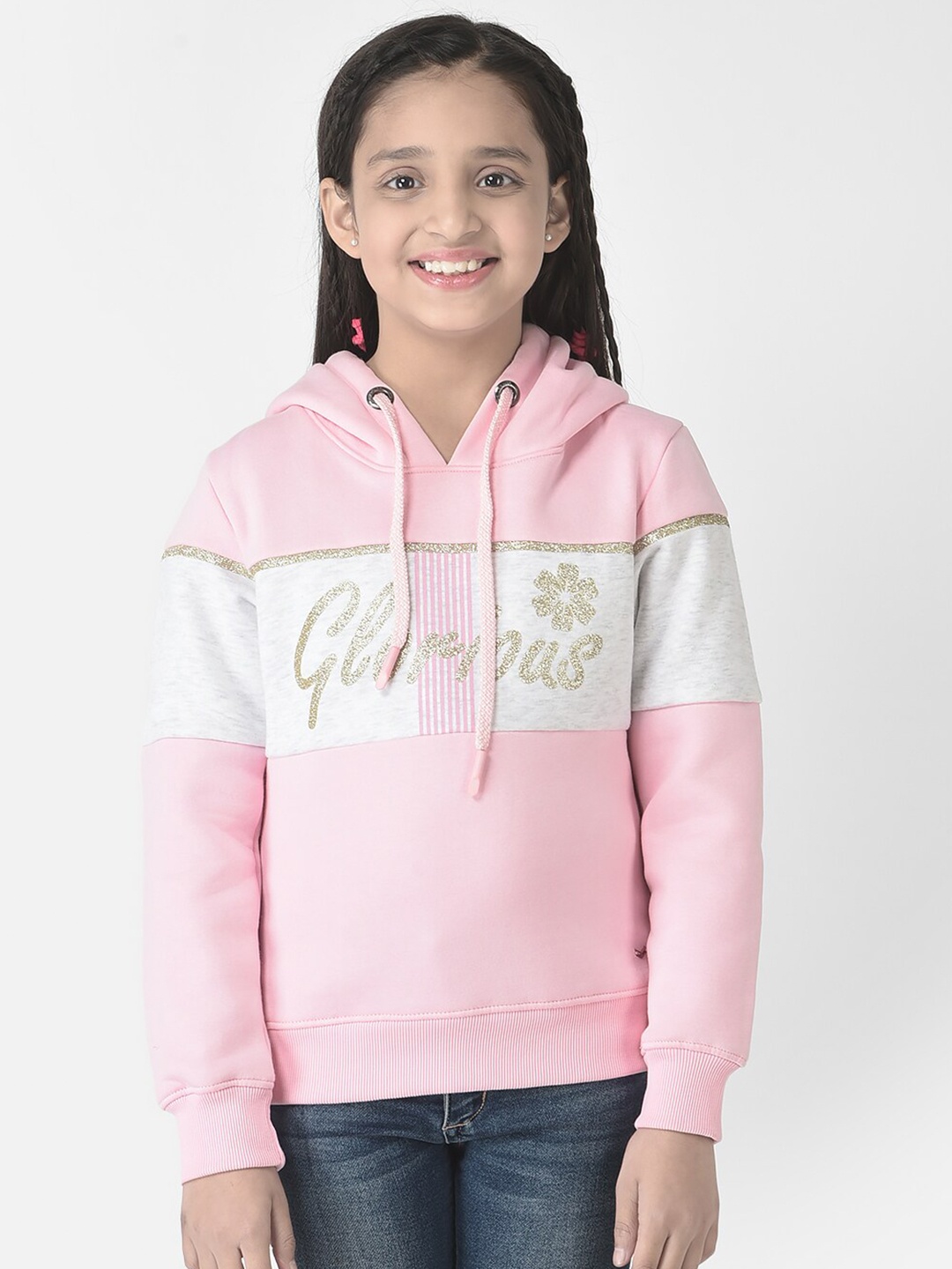 

Crimsoune Club Girls Colourblocked Hooded Cotton Sweatshirt, Pink