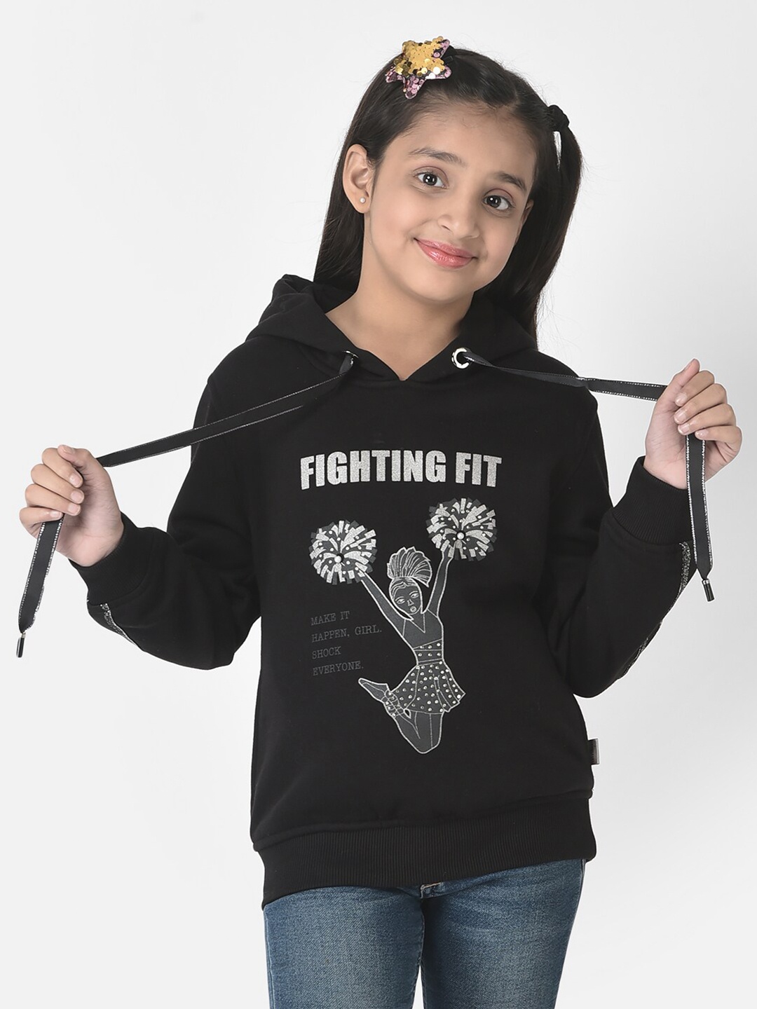 

Crimsoune Club Girls Printed Hooded Sweatshirt, Black