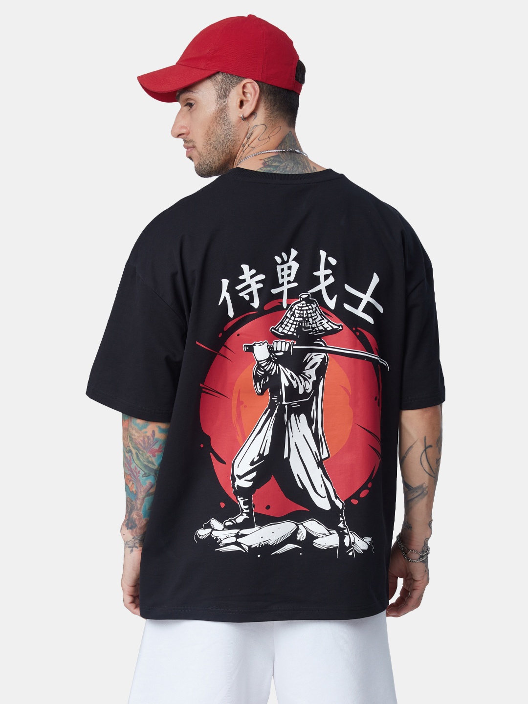The Souled Store Men Printed Oversized T-Shirt, Black