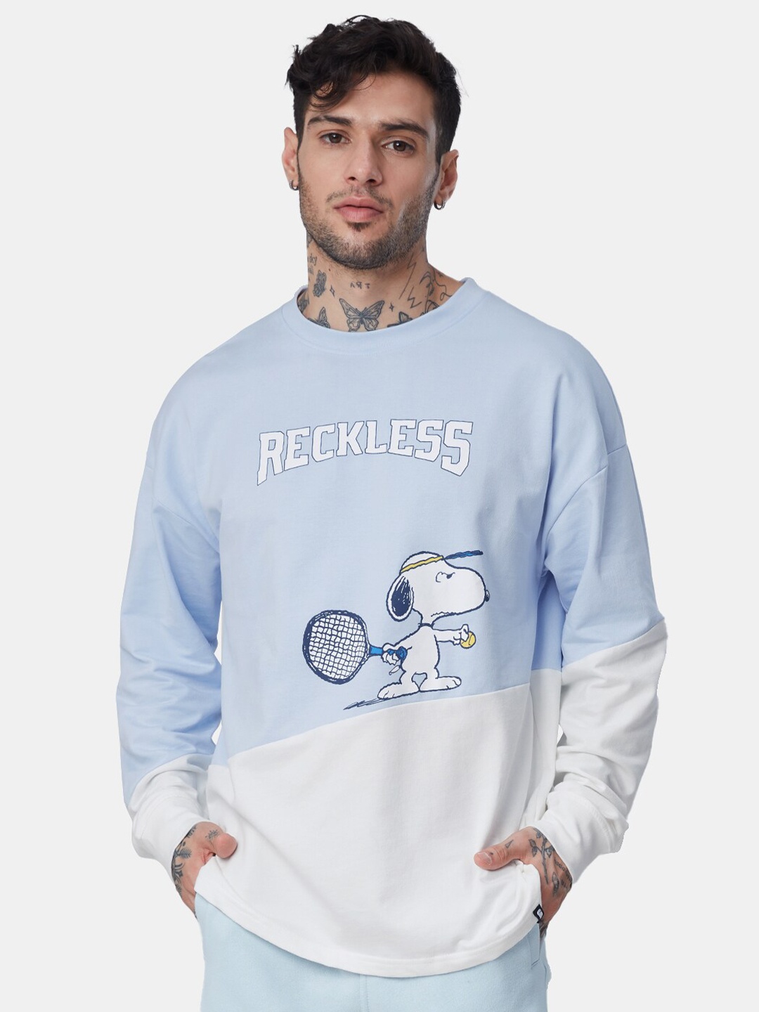 

The Souled Store Men Colourblocked Loose Oversized T-Shirt, White