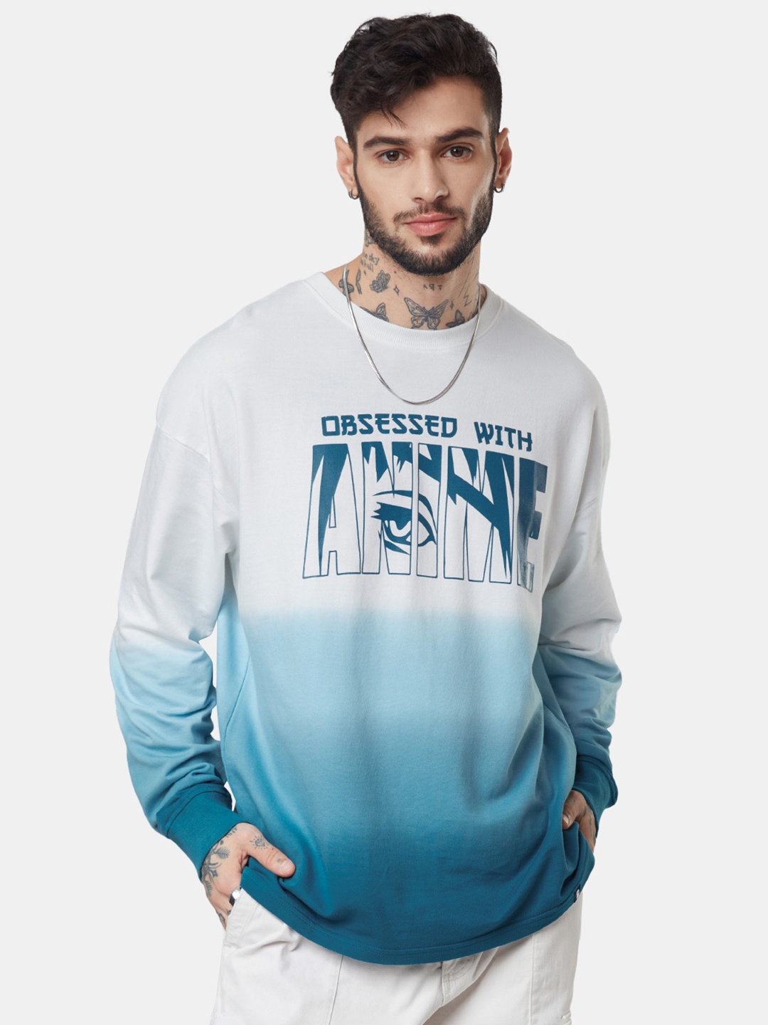 

The Souled Store Men Tie and Dye Drop-Shoulder Sleeves Loose Cotton Oversized T-Shirt, White