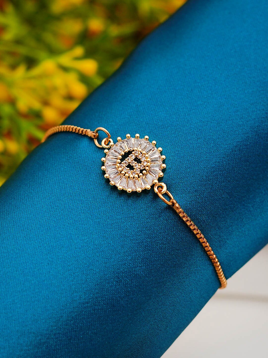 

Ferosh Women Crystal Studded B Alphabet Chain Bracelet, Gold