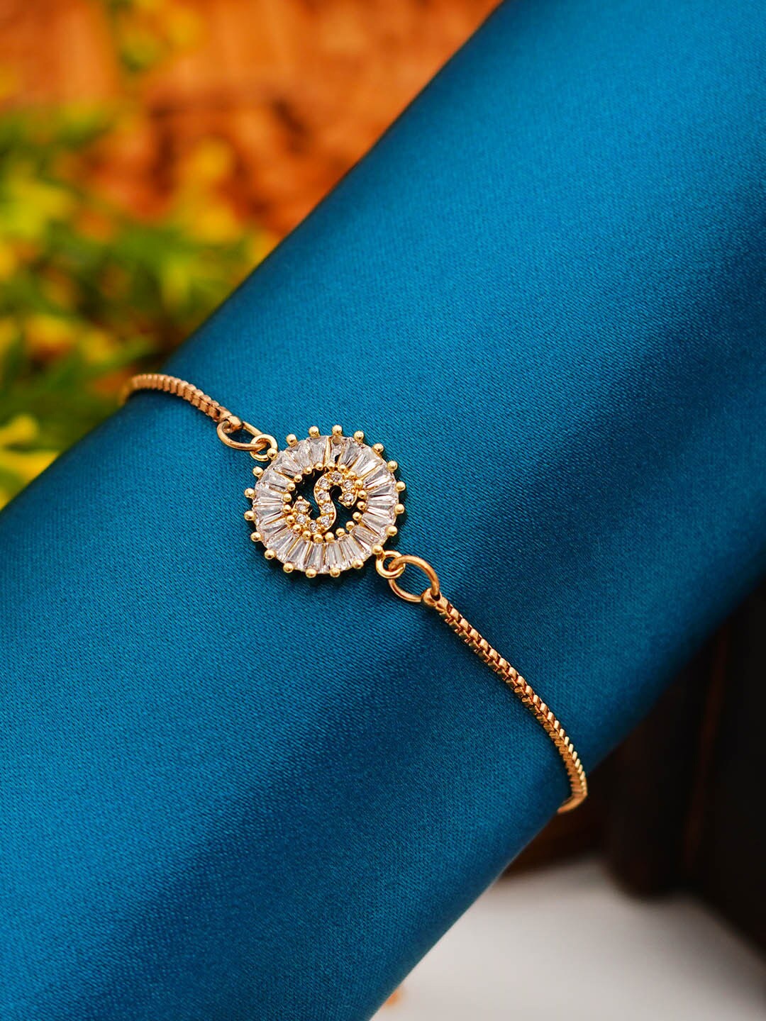 

Ferosh Women Crystal Studded S Alphabet Chain Bracelet, Gold