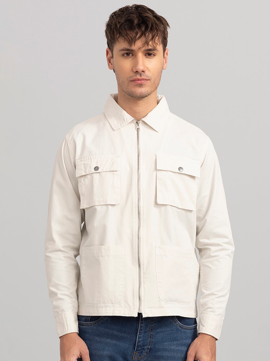 

Snitch Men Cotton Spread Collar Tailored Jacket, White