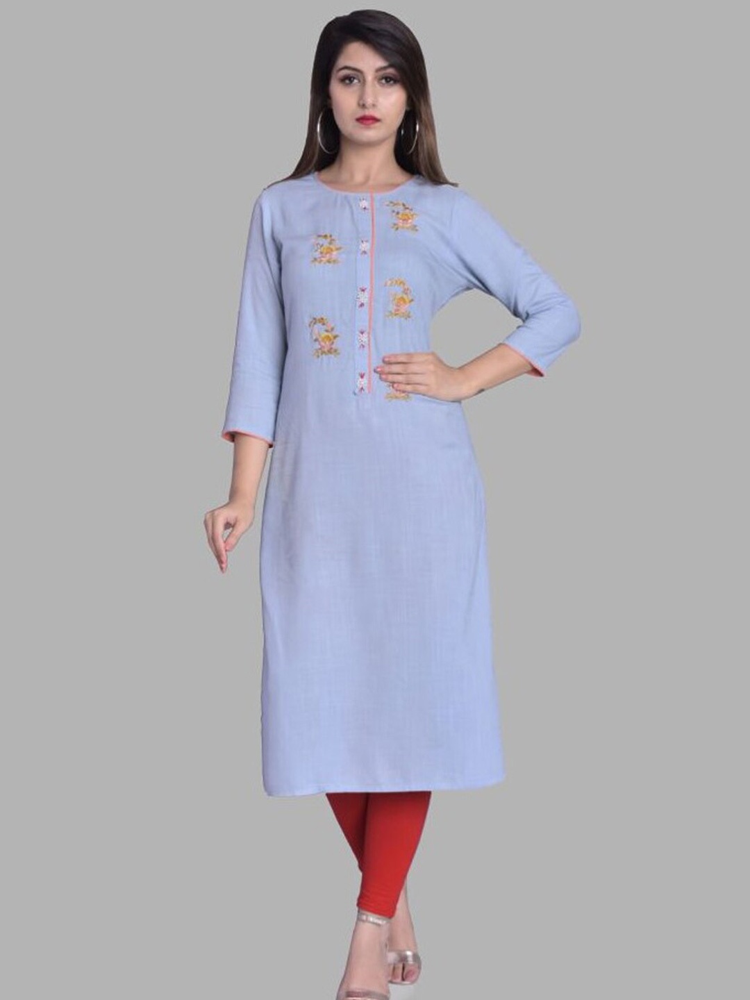 

Mishpra Women Floral Embroidered Thread Work Kurta, Blue