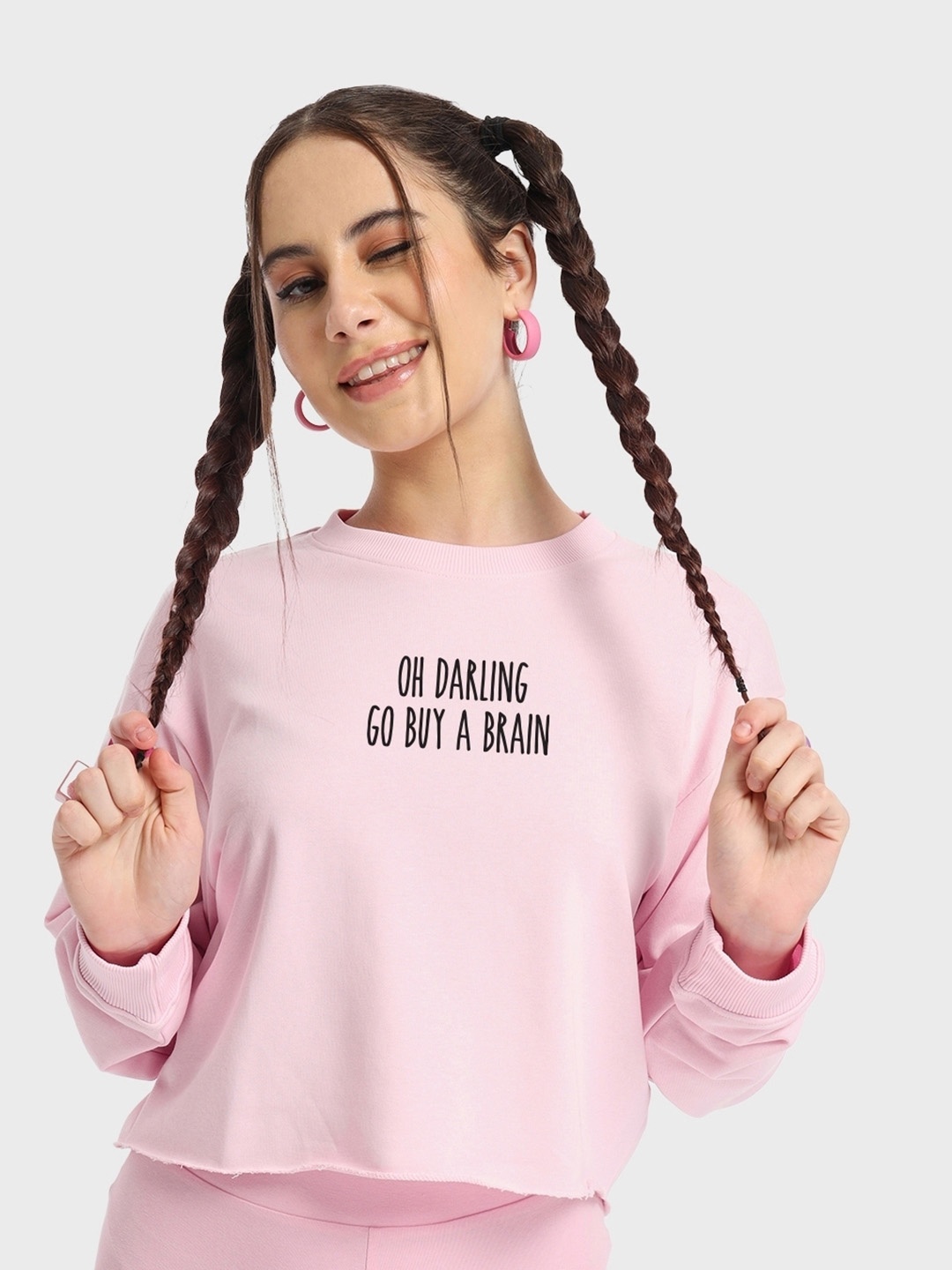 

Bewakoof Women Printed Cotton Oversized Fit Sweatshirt, Pink