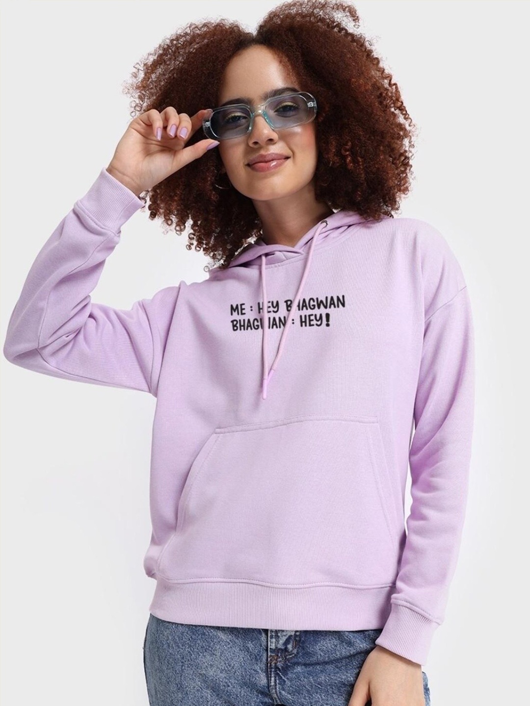 

Bewakoof Women Printed Hooded Fleece Oversized Sweatshirt, Purple