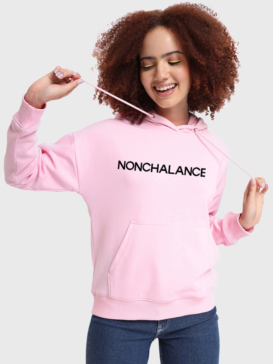 Bewakoof Women Printed Hooded Oversized Sweatshirt, Pink