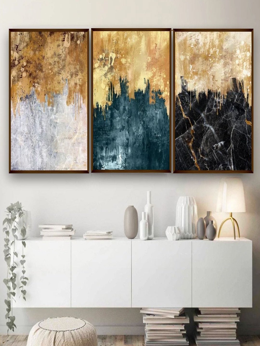 

The Art House Brown & Grey Set Of 3 Abstract Wall Painting