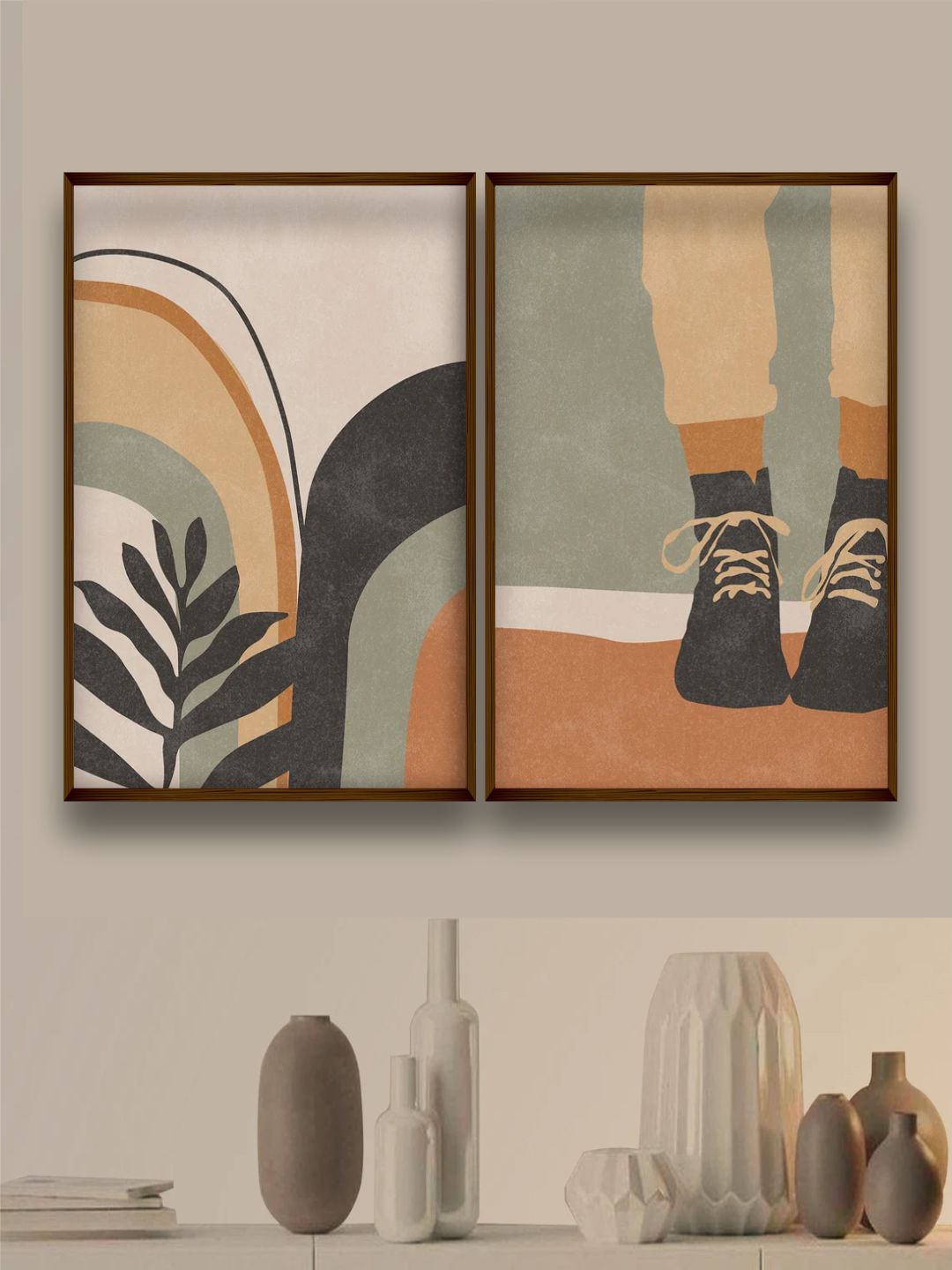 

The Art House Set Of 2 Brown & Orange Printed Framed Wall Art