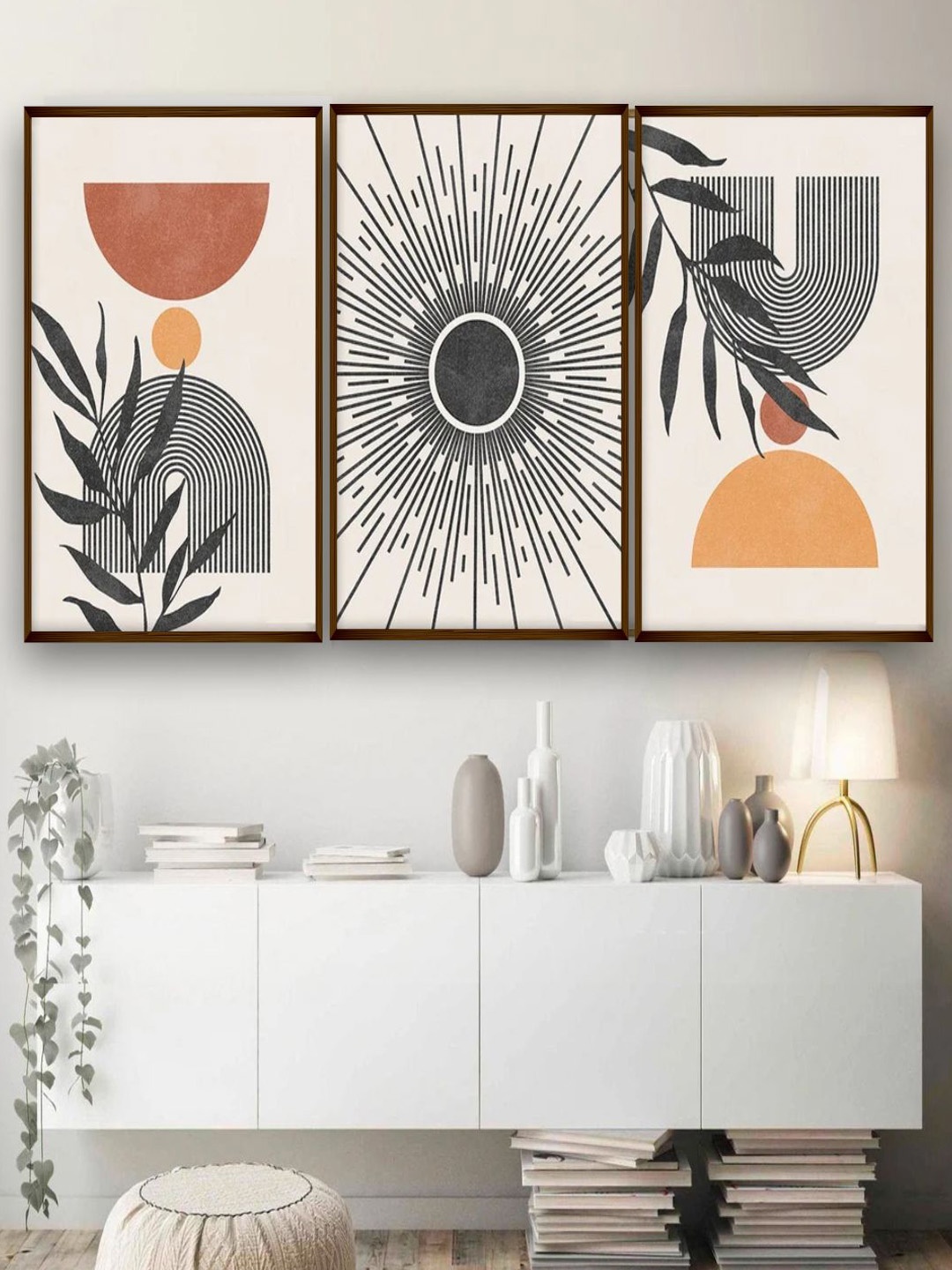 

The Art House Set Of 3 Abstract Canvas Painting Frame, White