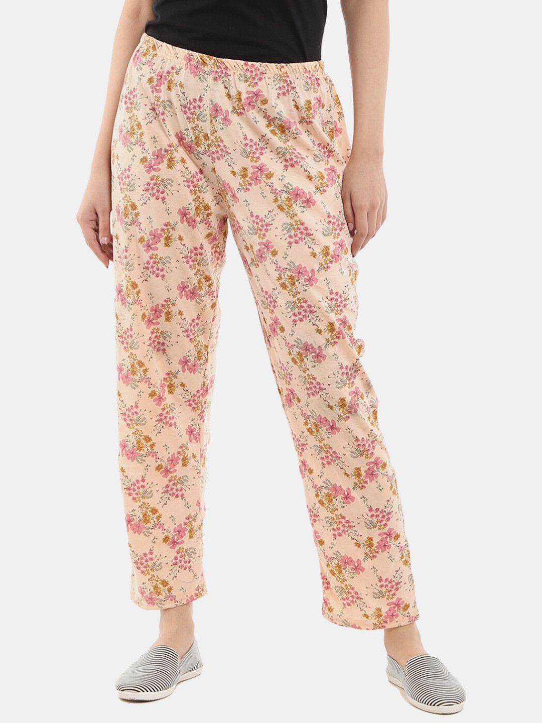 

V-Mart Women Printed Poly Cotton Single Jersey Lounge Pant, Peach