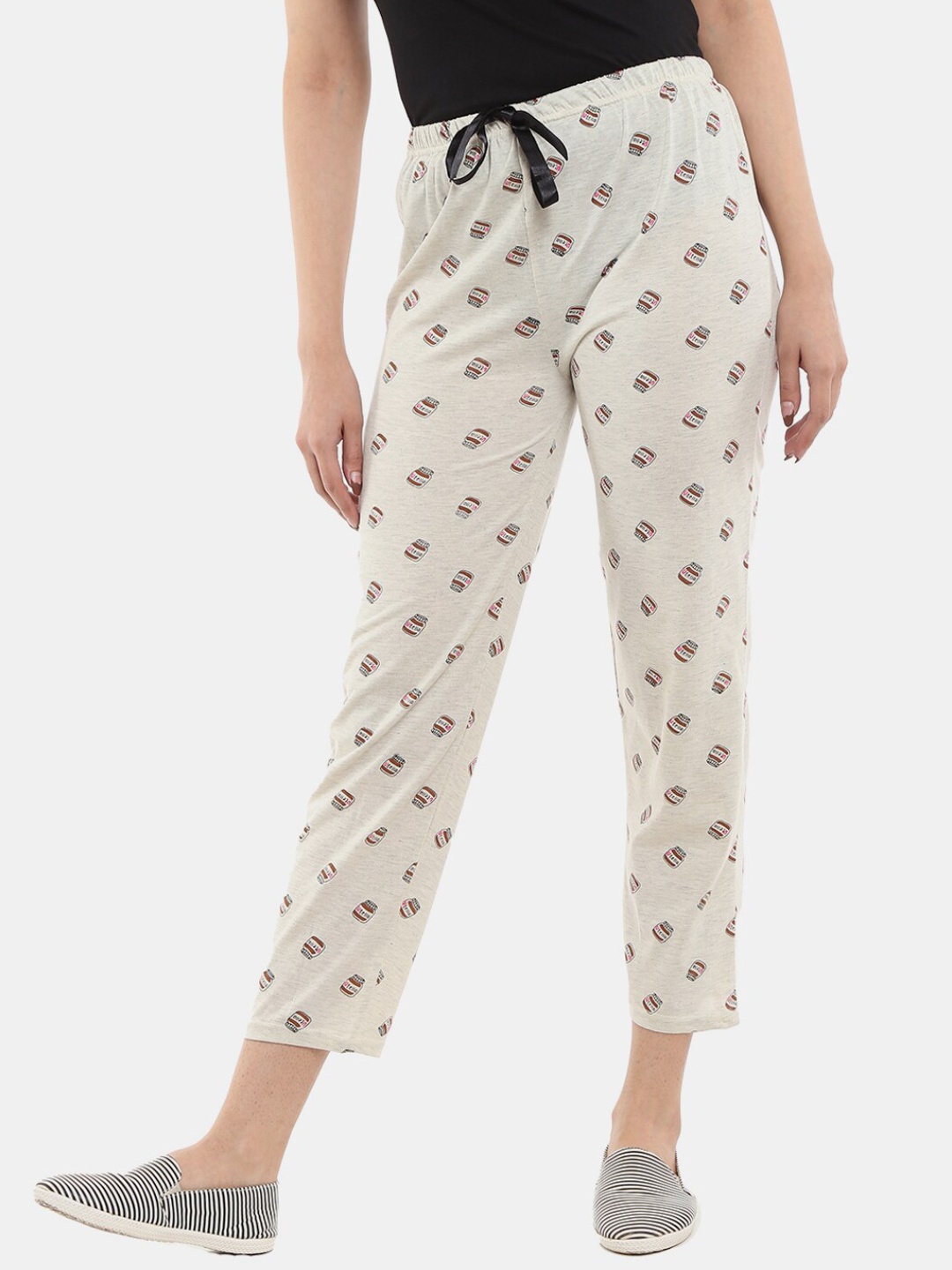 

V-Mart Women Printed Poly Cotton Single Jersey Lounge Pant, Beige