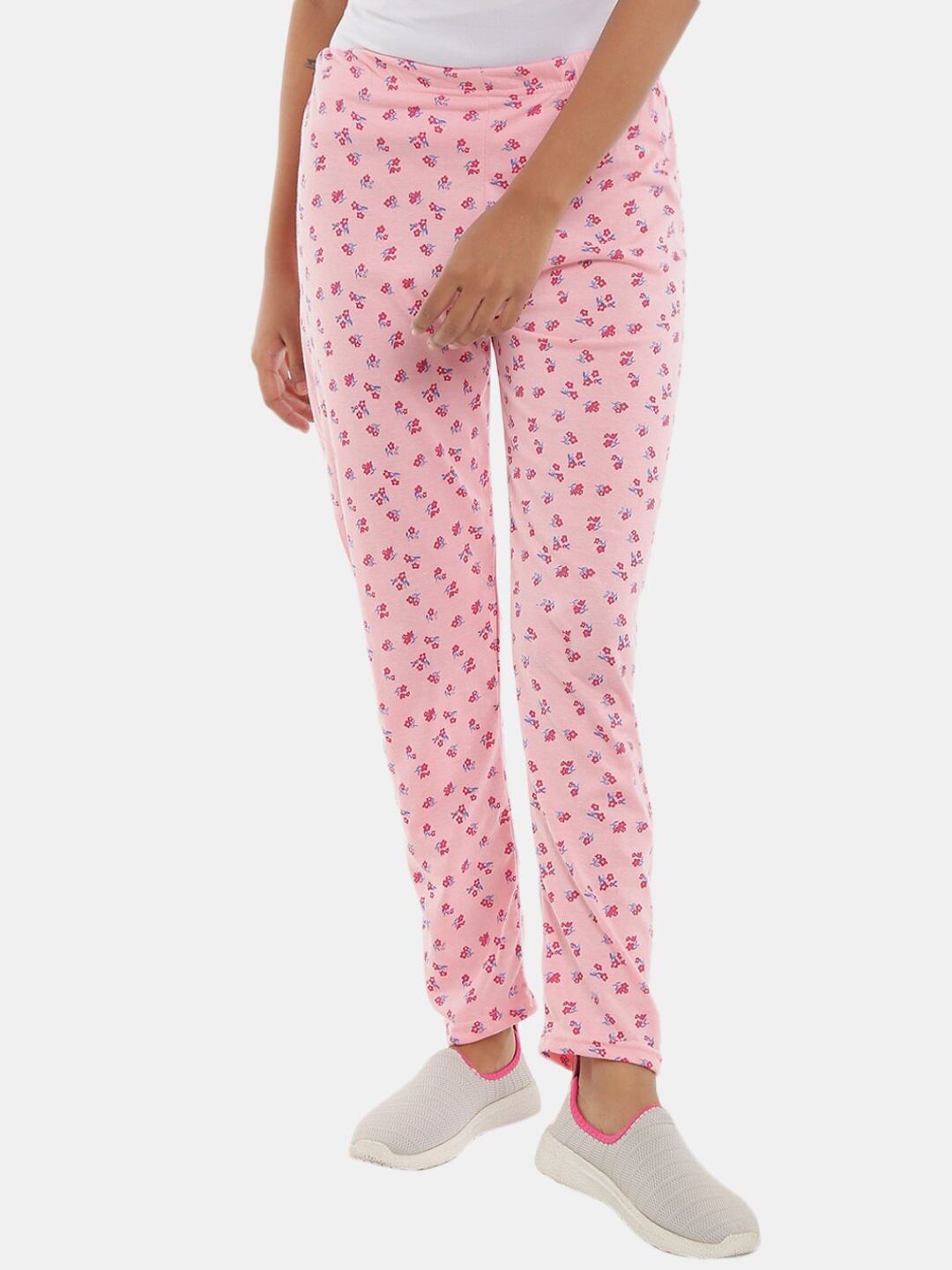 

V-Mart Women Printed Poly Cotton Single Jersey Lounge Pant, Pink