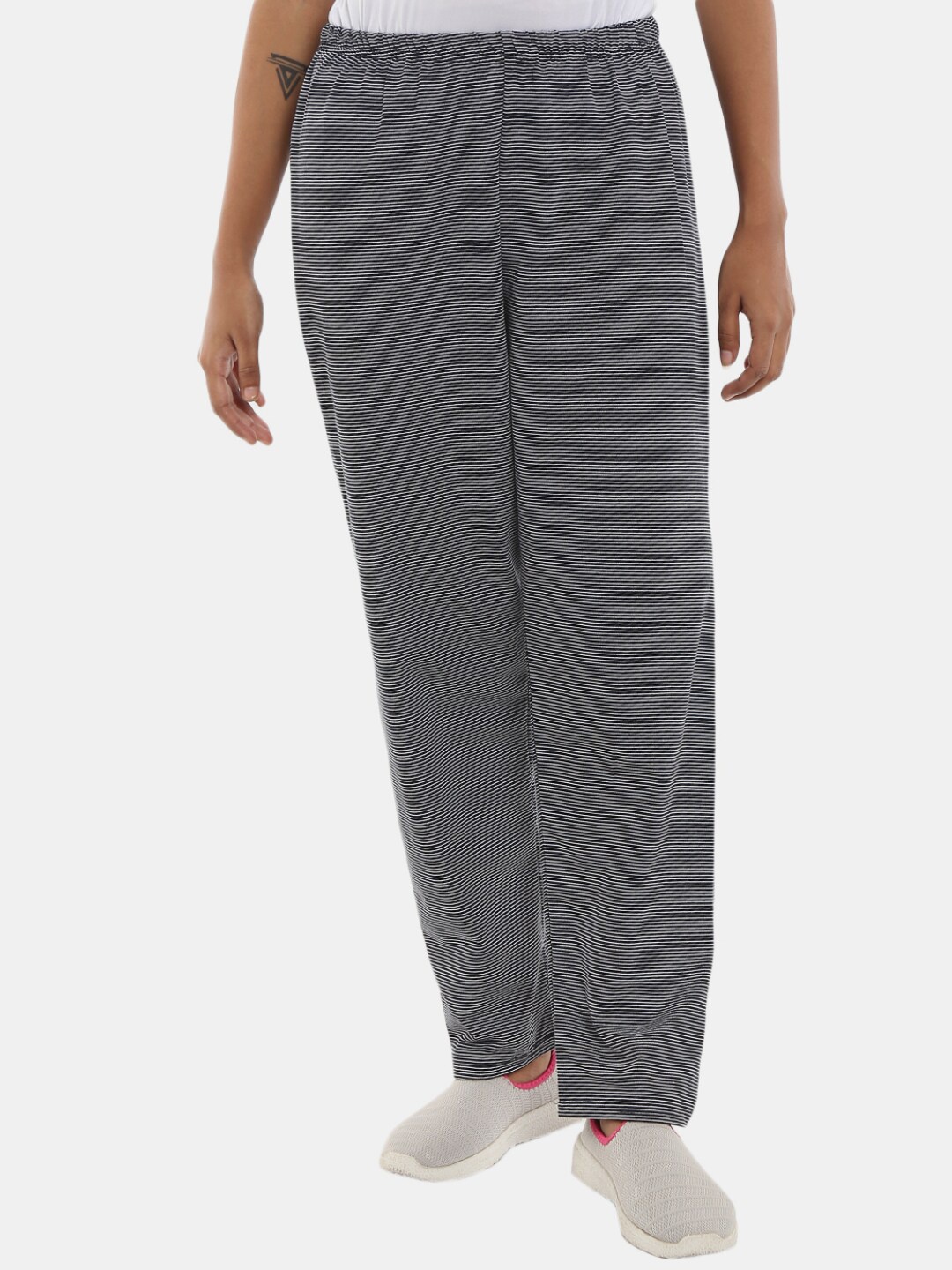

V-Mart Women Striped Single Jersey Track Pants, Navy blue