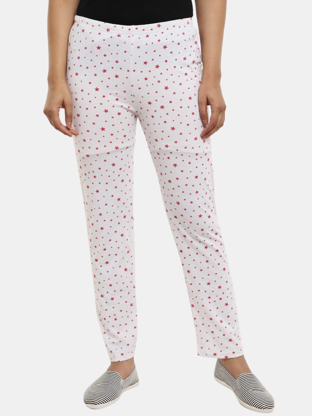 

V-Mart Women Printed Poly Cotton Single Jersey Lounge Pant, White