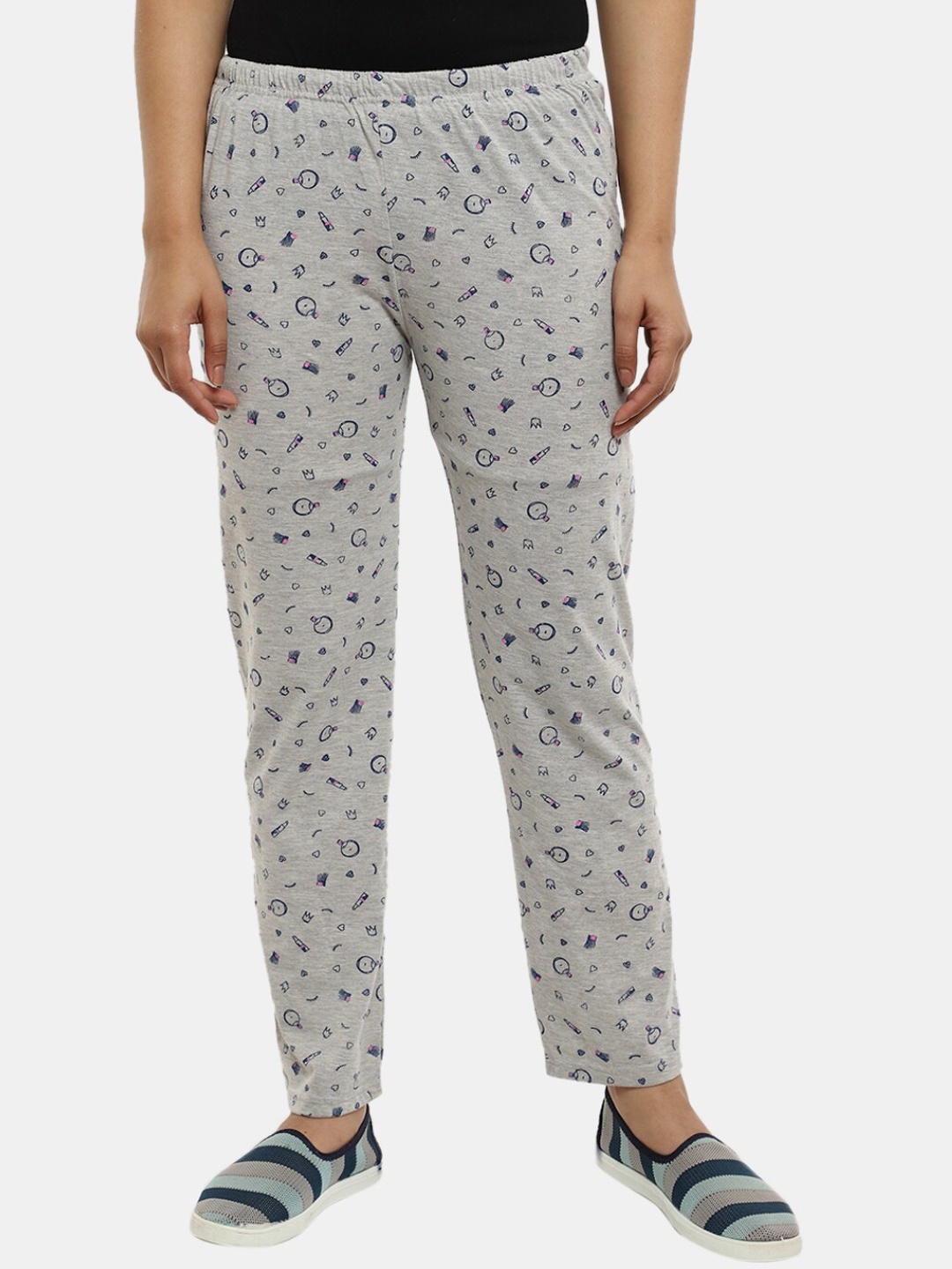 

V-Mart Women Printed Poly Cotton Single Jersey Lounge Pant, Grey melange
