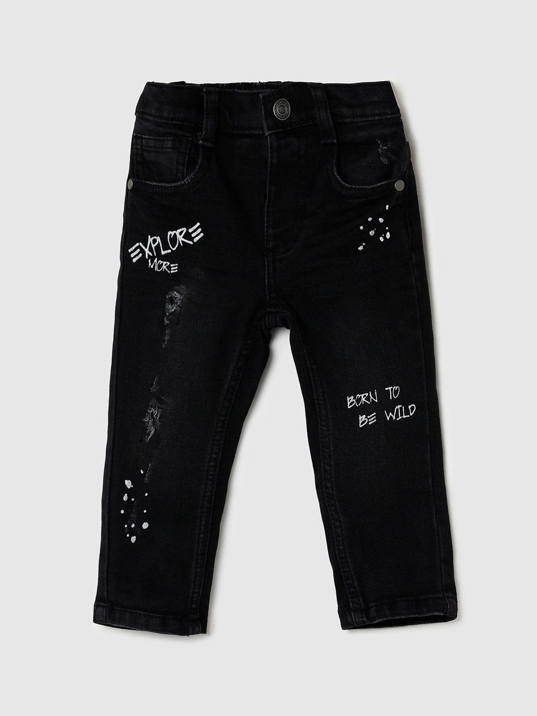 

max Boys Cotton Printed Jeans, Black