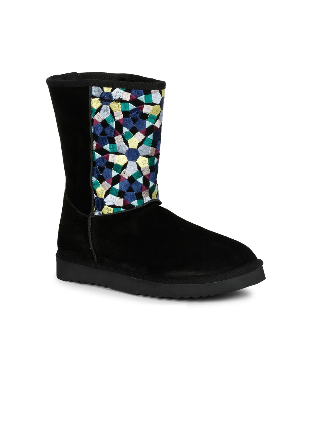 

Saint G Women Embroidered Leather Snug Boots, Black