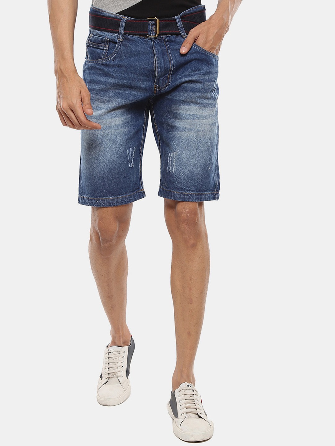 

V-Mart Men Washed Cotton Denim Shorts, Blue