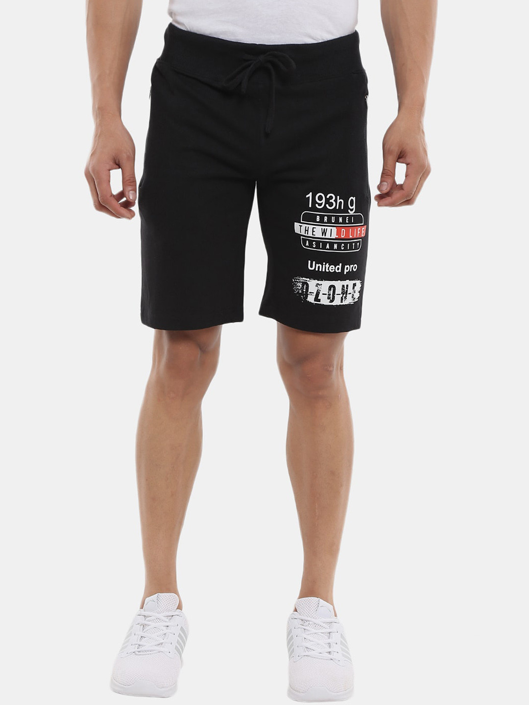 

V-Mart Men Typography Printed Cotton Shorts, Black