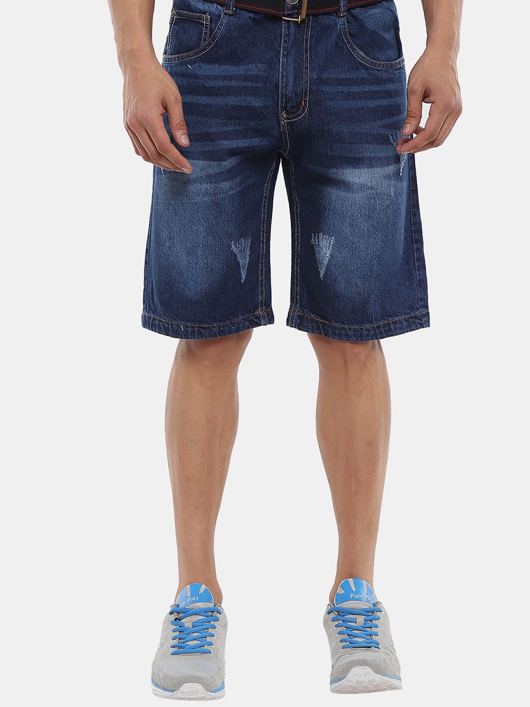 

V-Mart Men Washed Cotton Denim Shorts, Blue