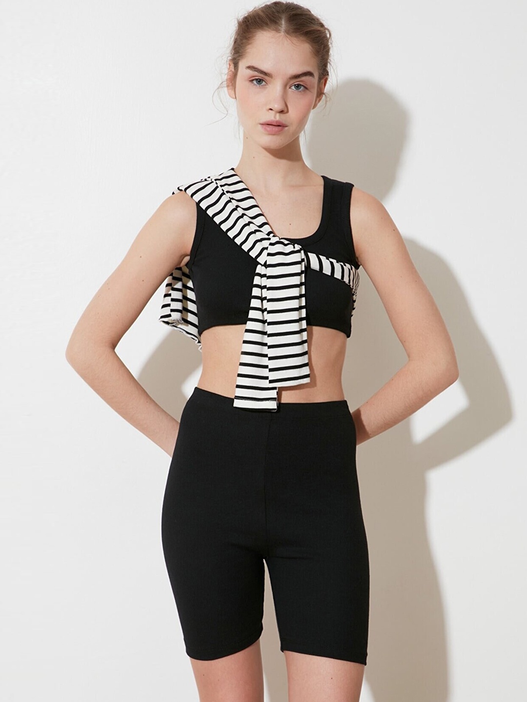 

Trendyol Women Skinny Fit High-Rise Sports Shorts, Black