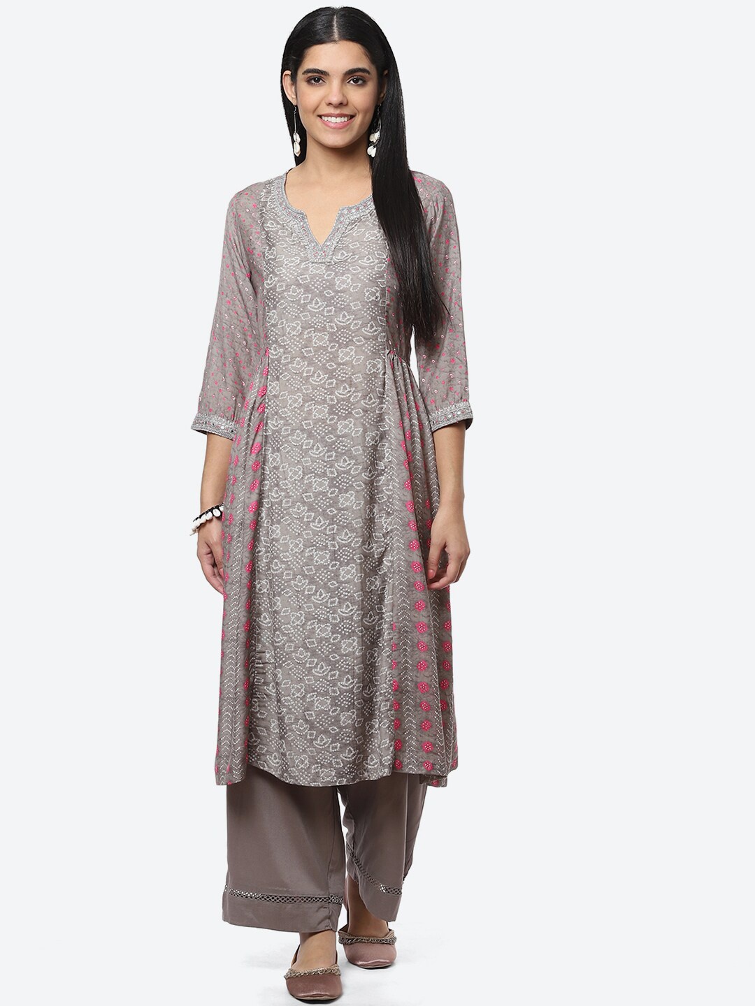 

Biba Women Ethnic Motifs Printed Kurta & Palazzos With Dupatta, Grey