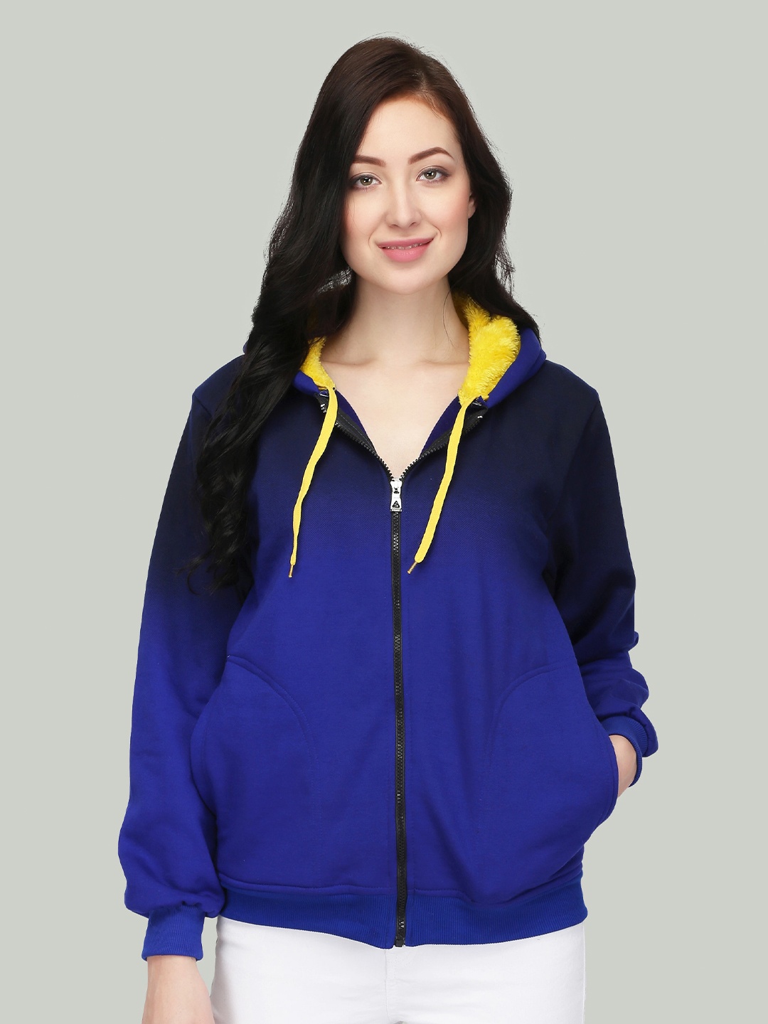 

ahhaaaa Women Blue Hooded Sweatshirt