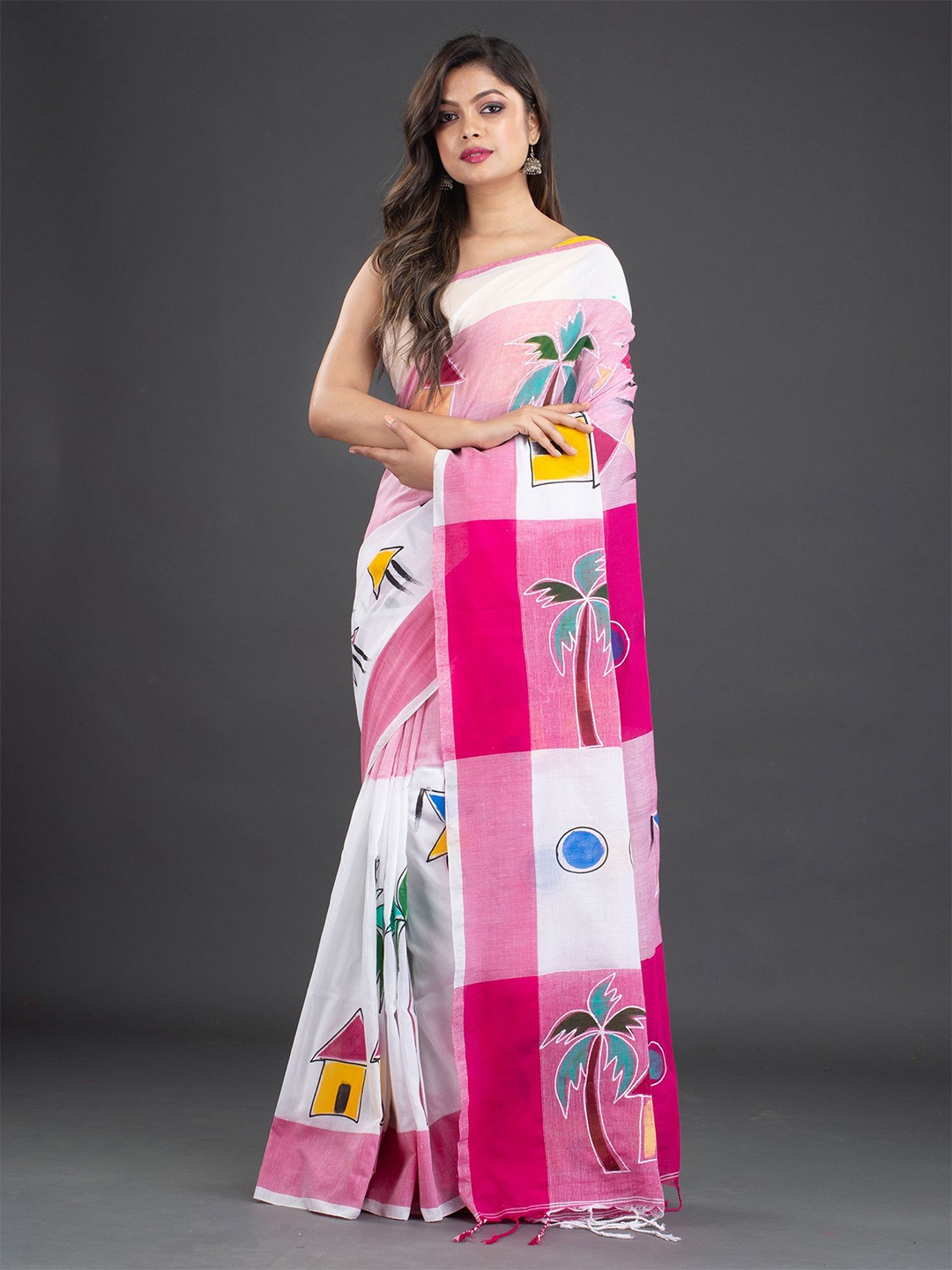 

Arhi White & Pink Pure Cotton Saree