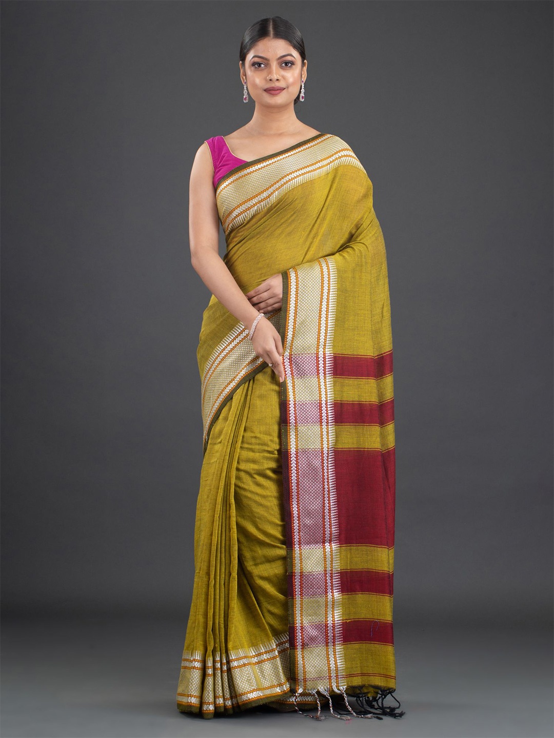 

Arhi Mustard & Red Pure Cotton Saree