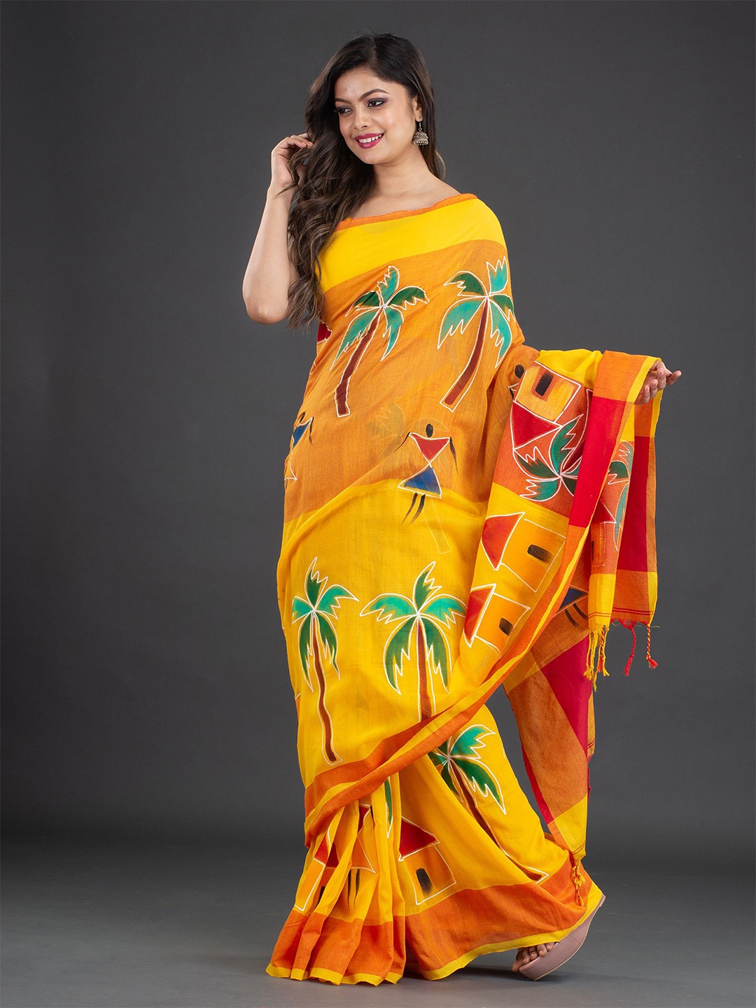

Arhi Warli Printed Pure Cotton Saree, Mustard