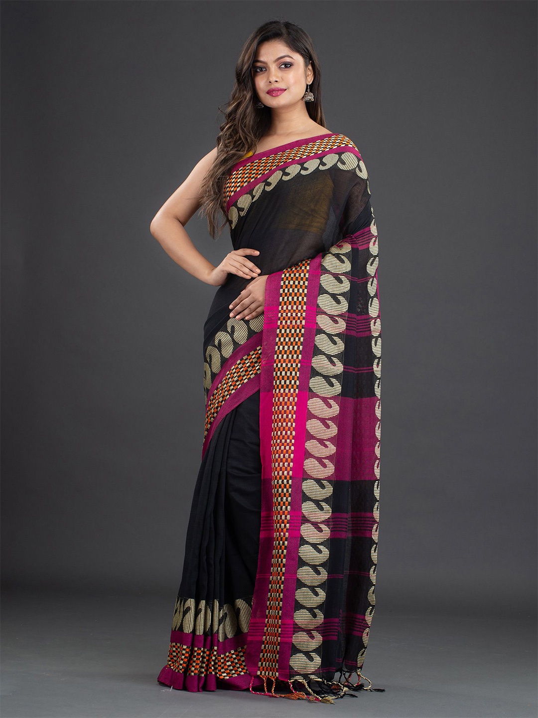 

Arhi Woven Design Zari Pure Cotton Saree, Black