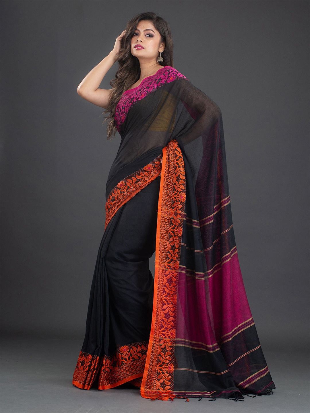 

Arhi Pure Cotton Saree, Black