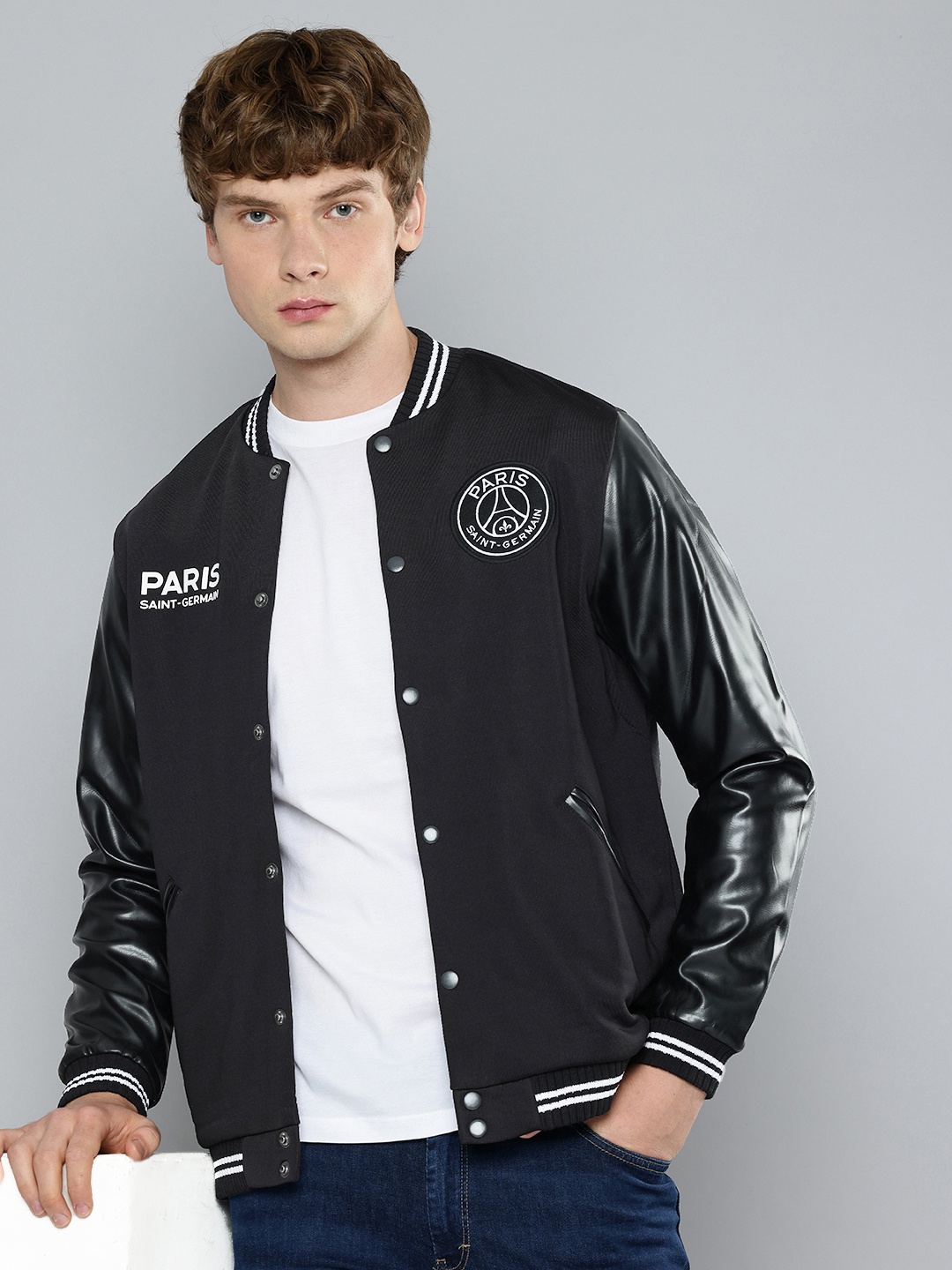 

PSG Men Paris Saint-Germain Varsity Jacket, Black