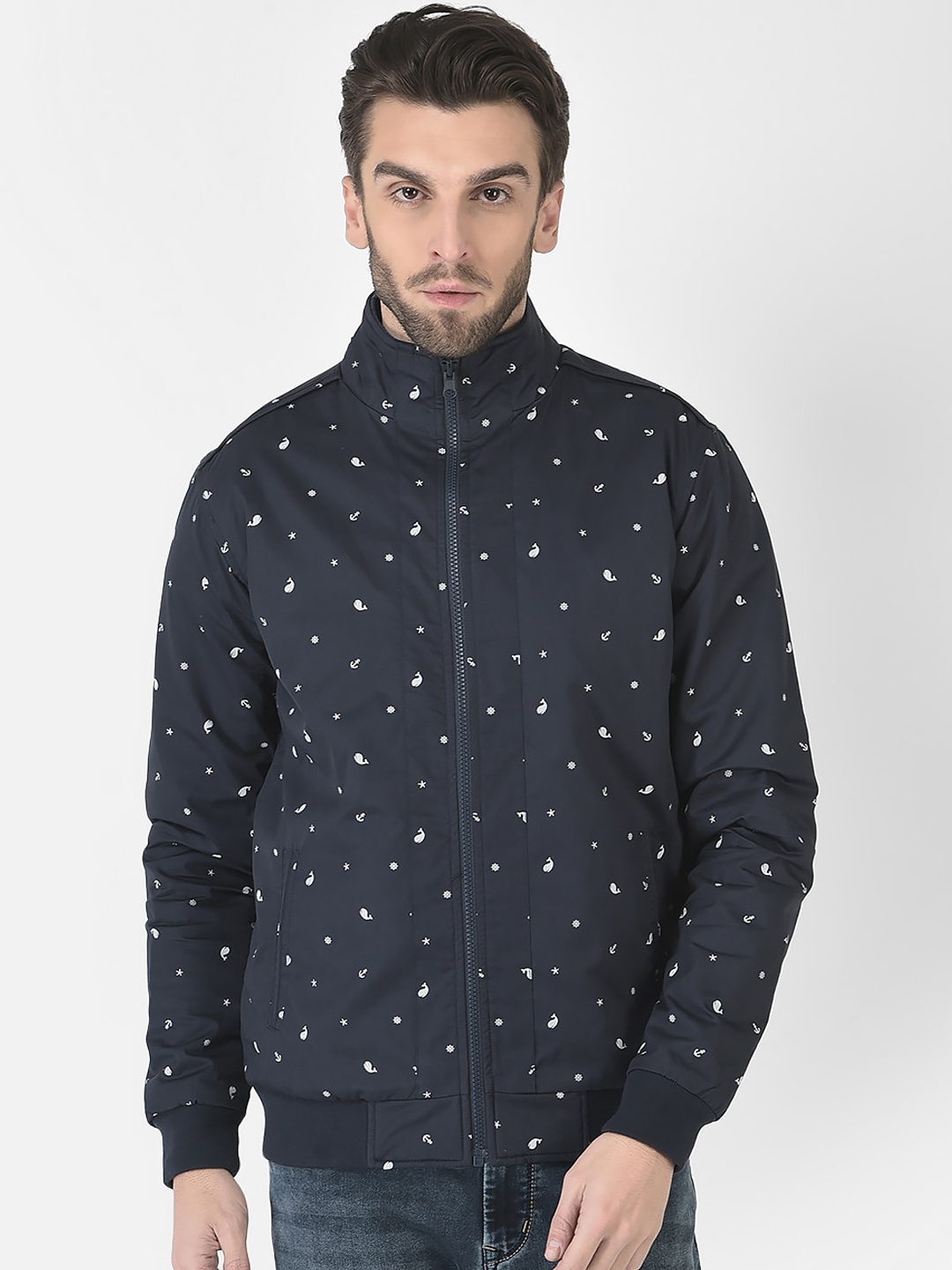 

Crimsoune Club Men Printed Bomber Jacket, Navy blue