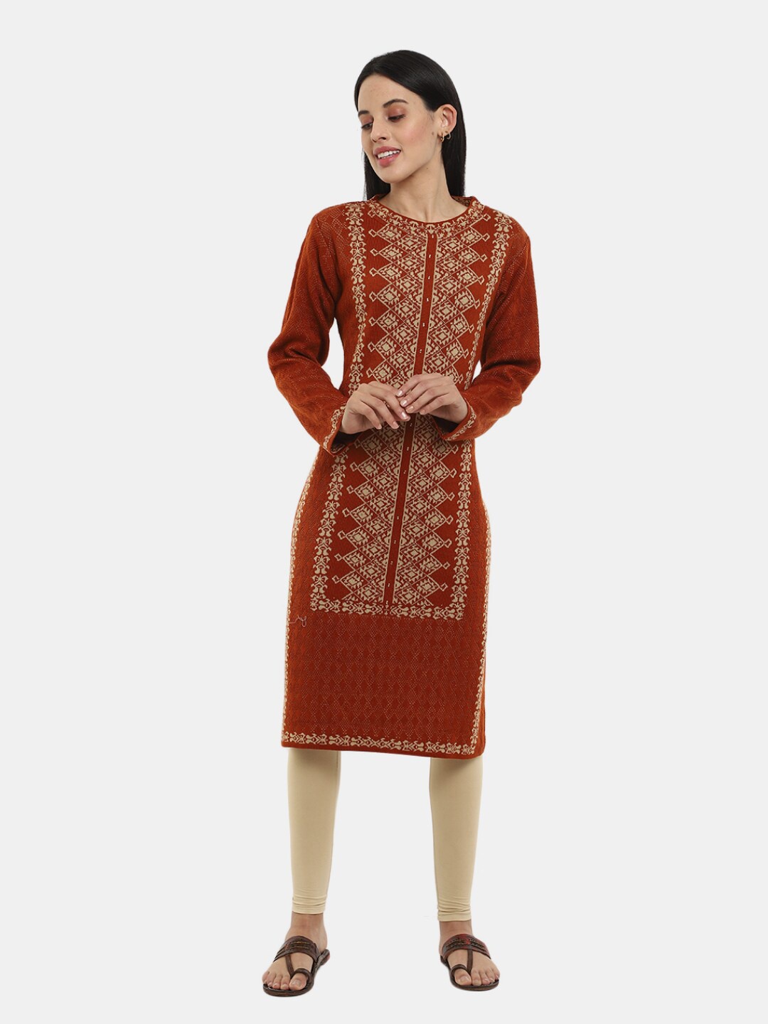 

V-Mart Women Ethnic Motifs Indie Prints Acrylic Kurta, Rust